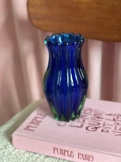 Seguso Murano blue and green solid glass vase