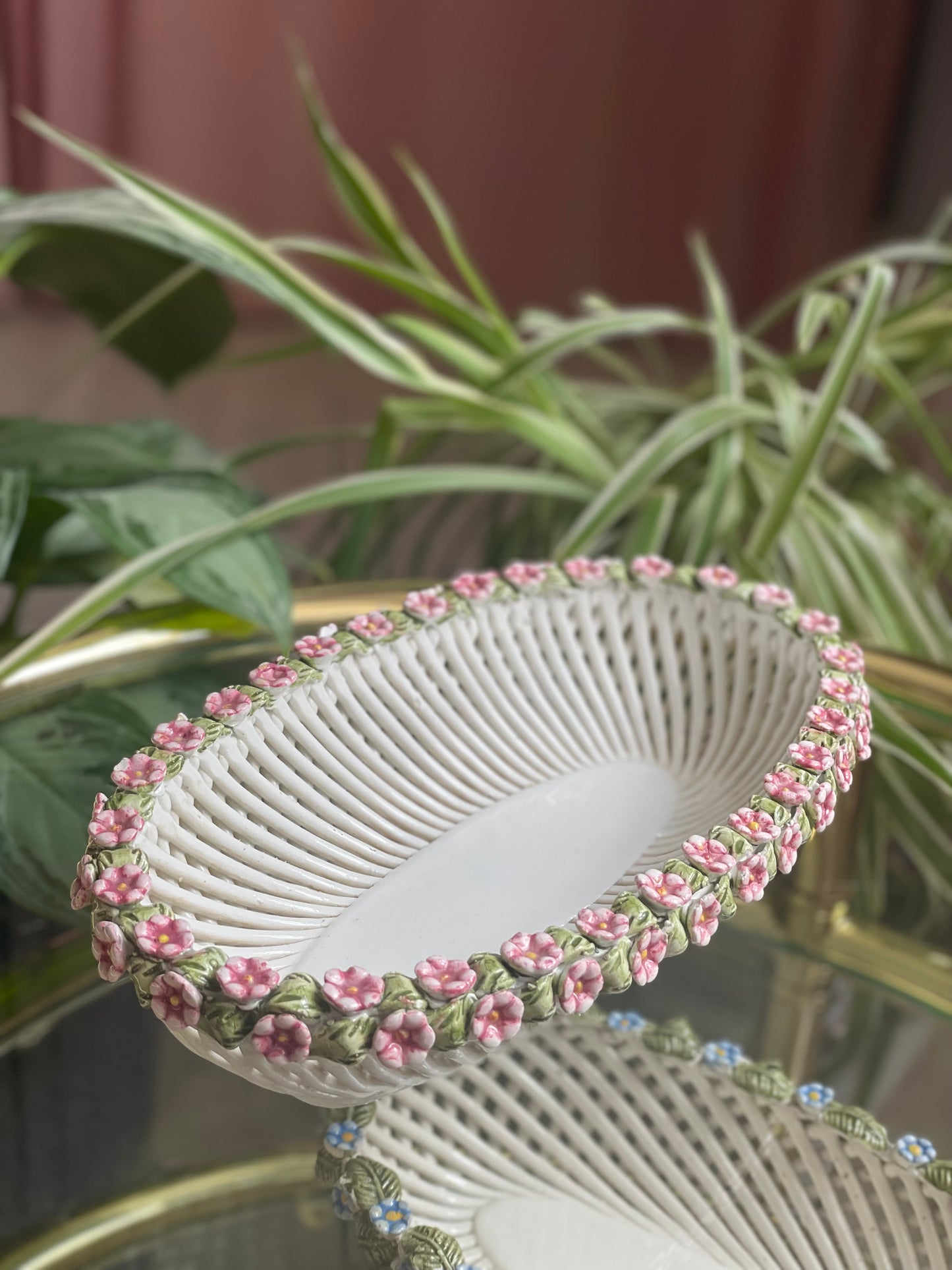 Italian wicker basket with flowers