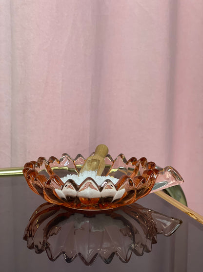 Pink glass bowl with handle