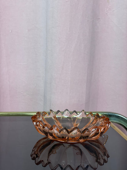 Pink glass bowl with handle