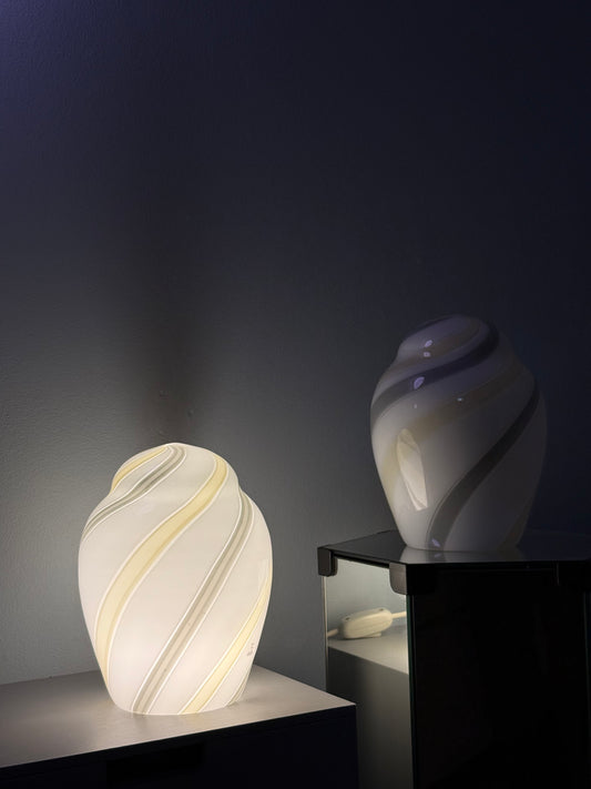 Vintage vetri murano bordlampe med gul og grå striber