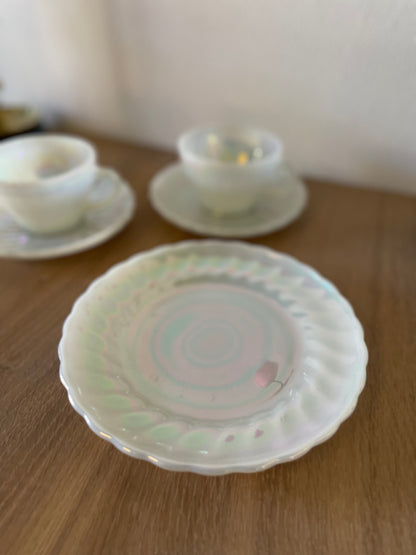 Anchor Hocking cake plates in mother of pearl