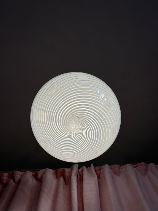 Vintage murano oval pendel loftlampe 39cm hvid swirl