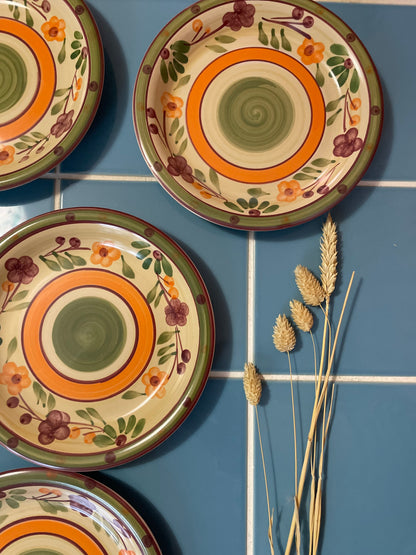 Flowered lunch plates in orange and green