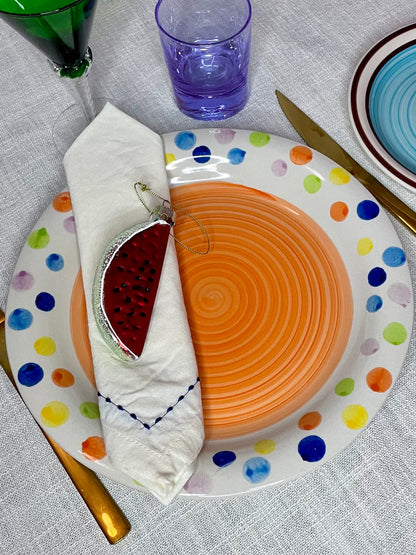 Tivoli-style dinner plates with an orange center