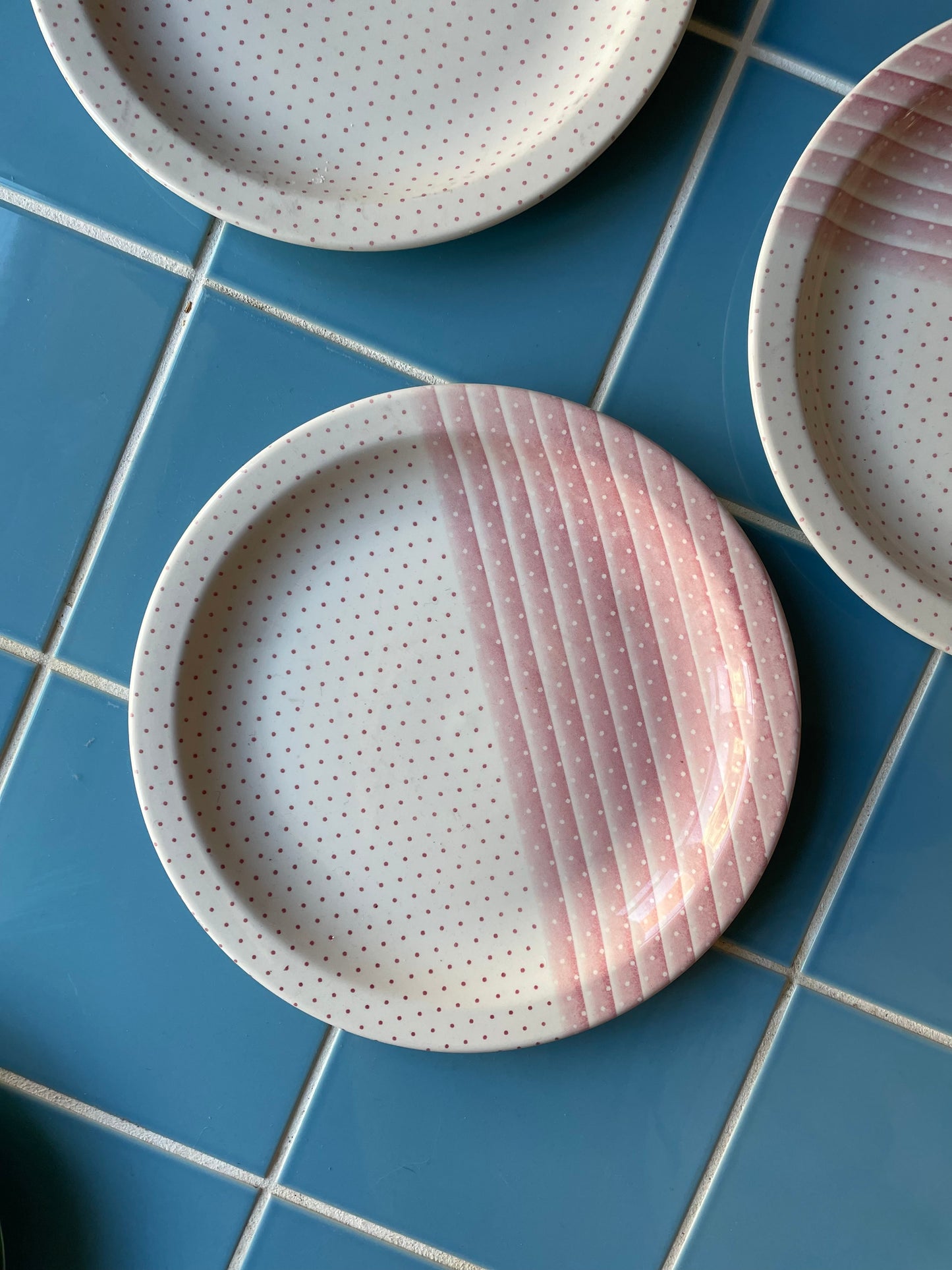 English Churchill dinner plates with pink pattern