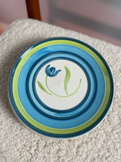 Blue and green breakfast plates with flowers
