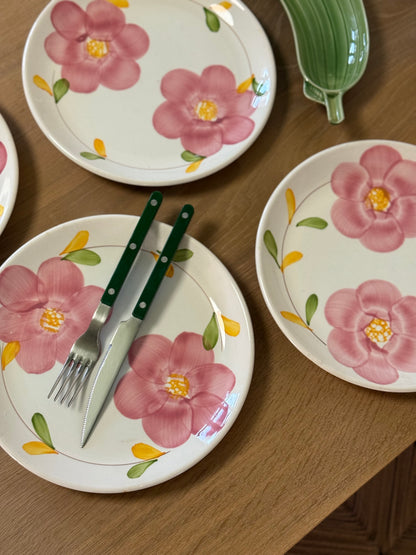 4 Italienske middagstallerkener med lyserøde blomster