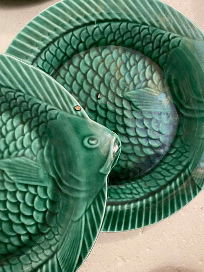 Green sarreguemines fish plates