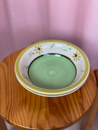 Deep plates with a green floral motif