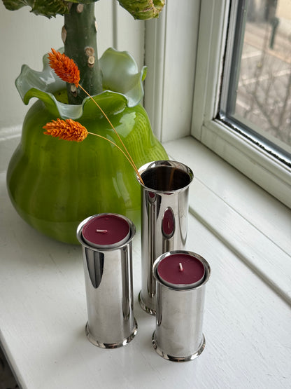 Vaser og fyrfadsstager i krom - sæt af 3