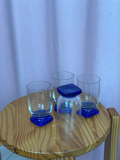 Water glass with blue square base