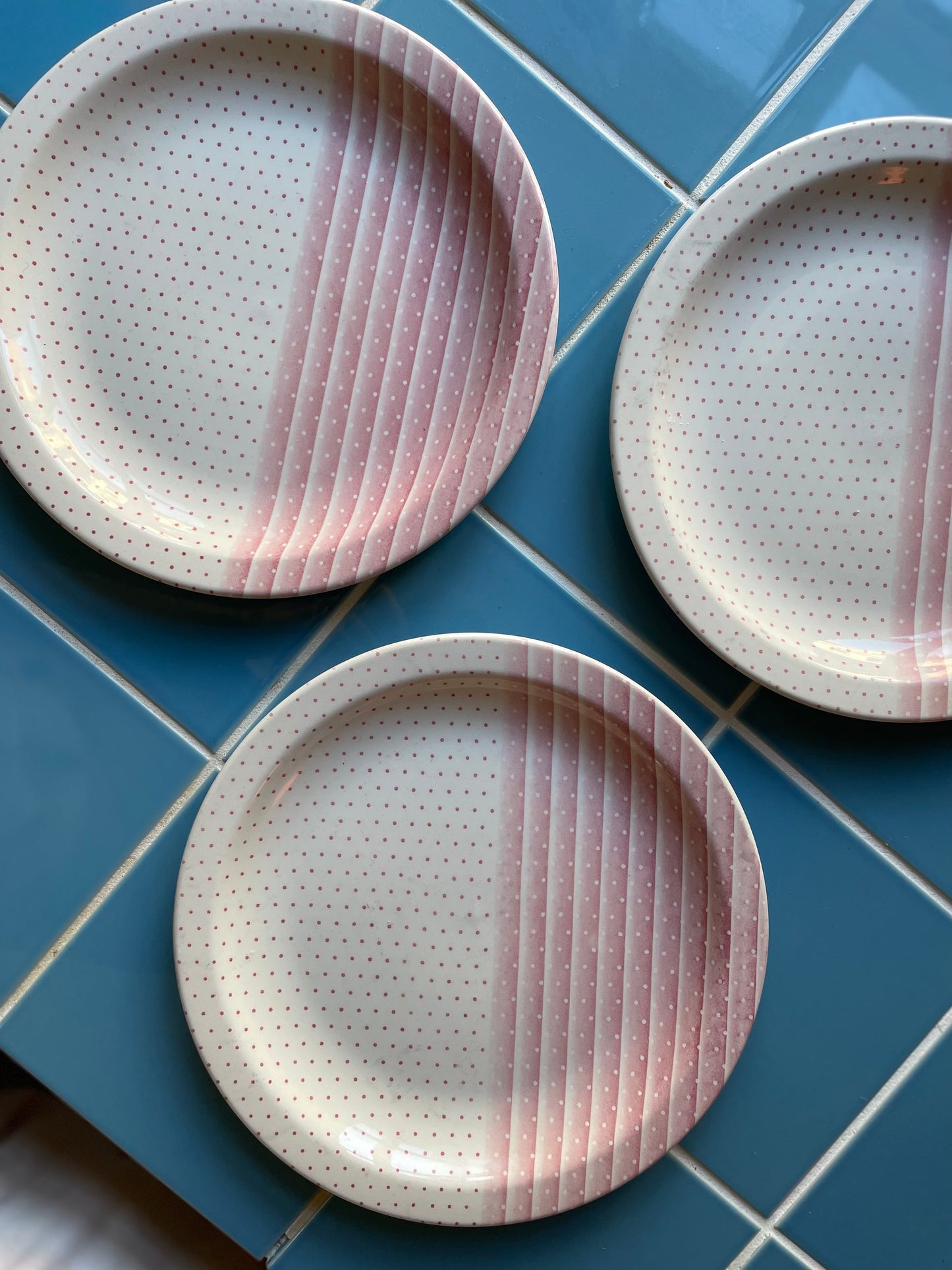 English Churchill dinner plates with pink pattern