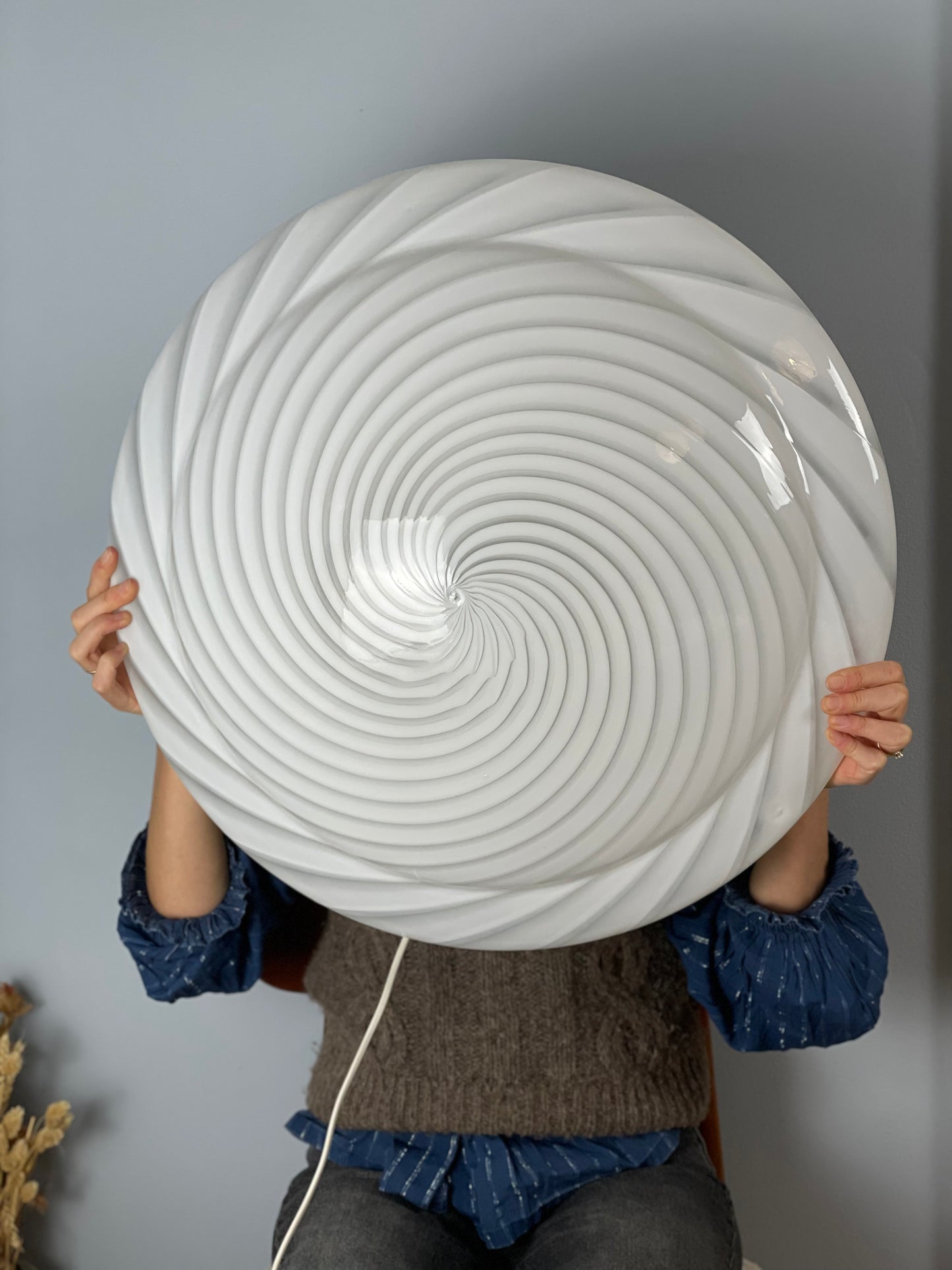 Mega 60cm vintage Murano plafond white swirl