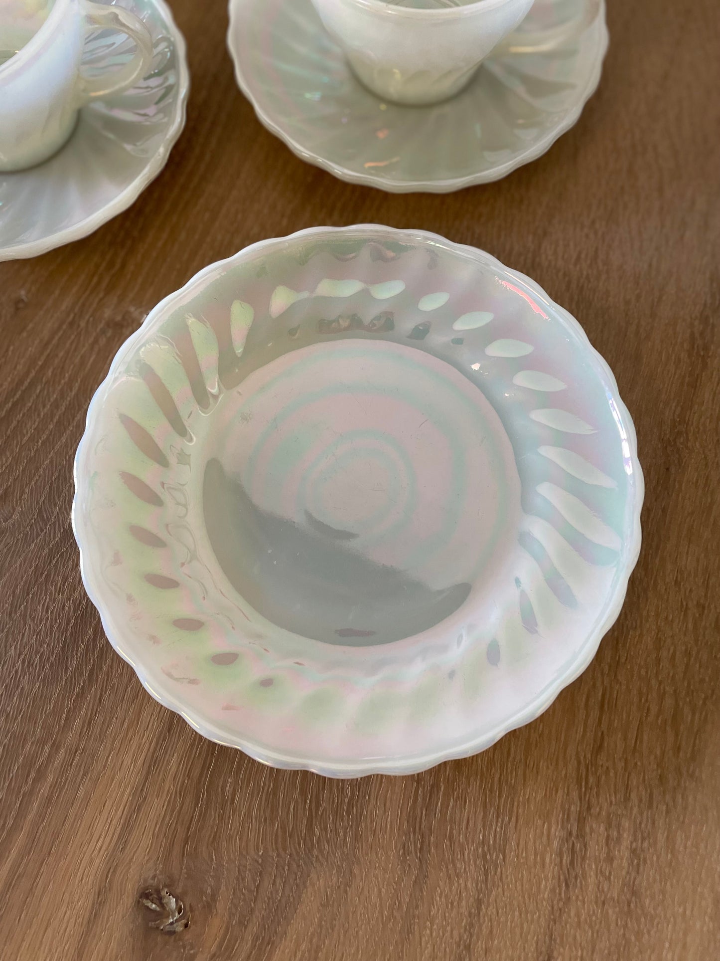 Anchor Hocking cake plates in mother of pearl