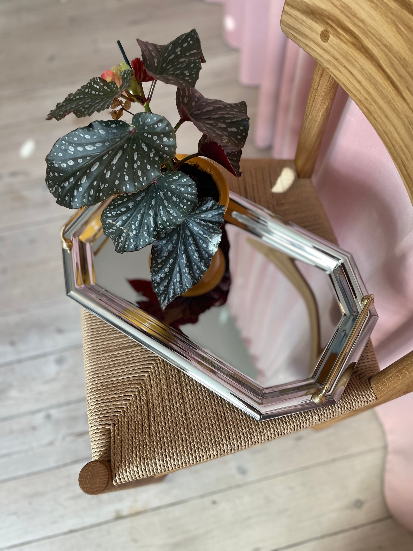 Steel tray with gold handles