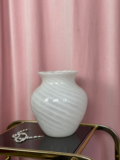 Murano glass vase with milky white swirl