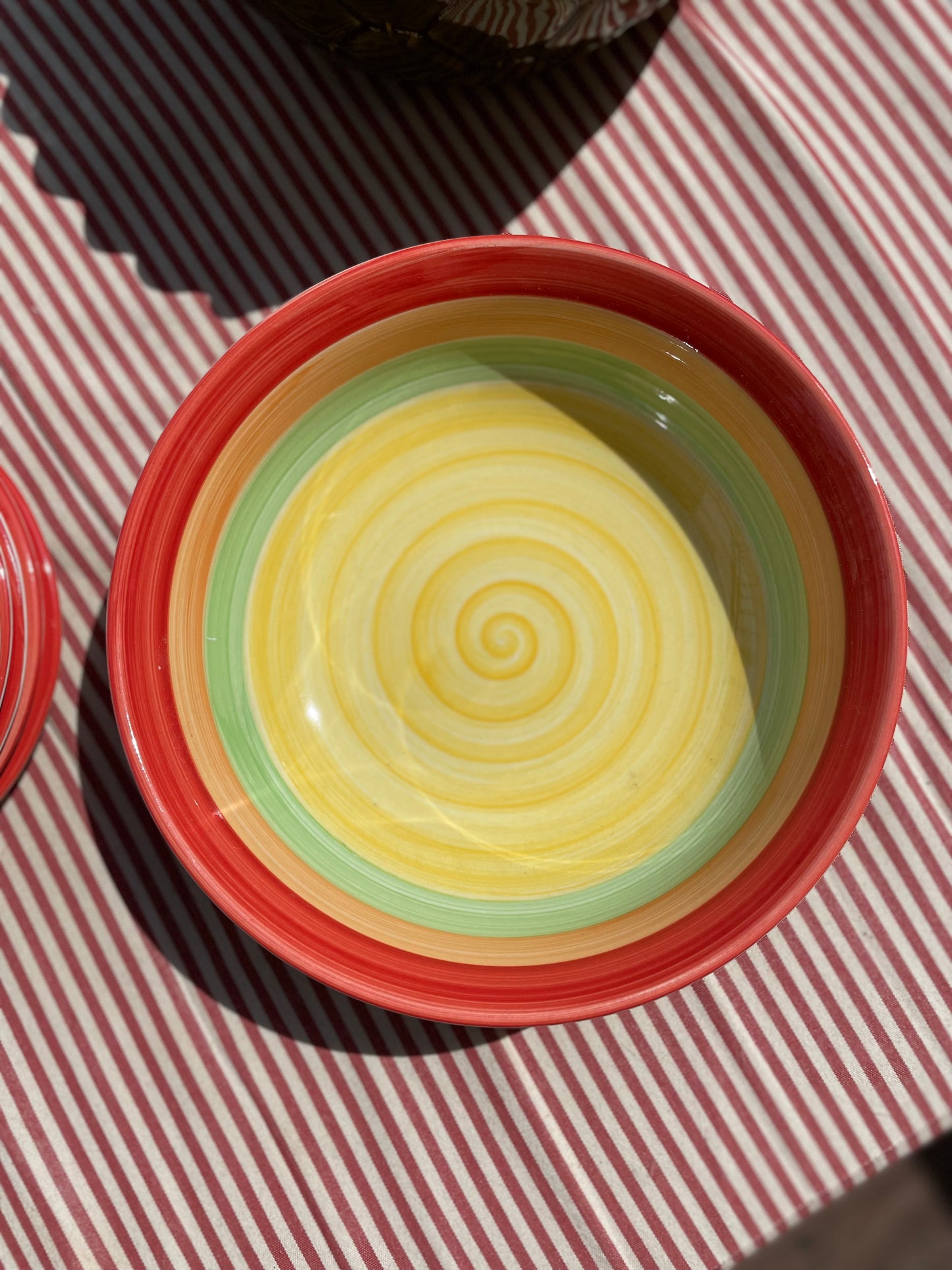 Large rainbow striped swirl bowl