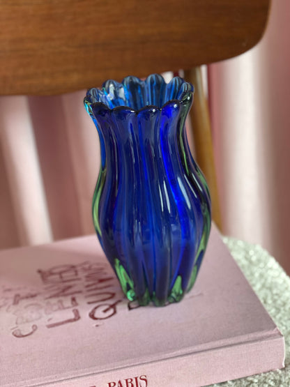 Seguso Murano blue and green solid glass vase