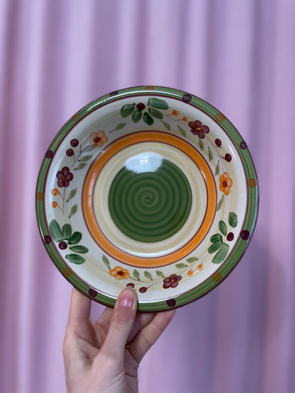 Flowered deep plates in orange and green