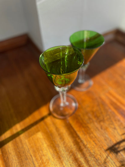 Green crystal wine glasses