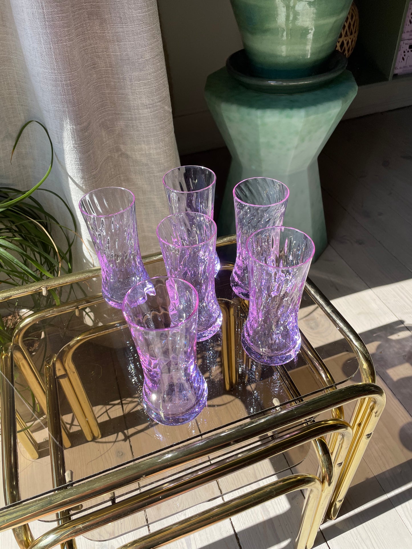 Set of 2 purple fluted water glasses