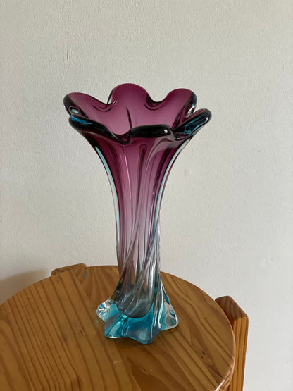 Vintage Murano solid glass vase purple and blue