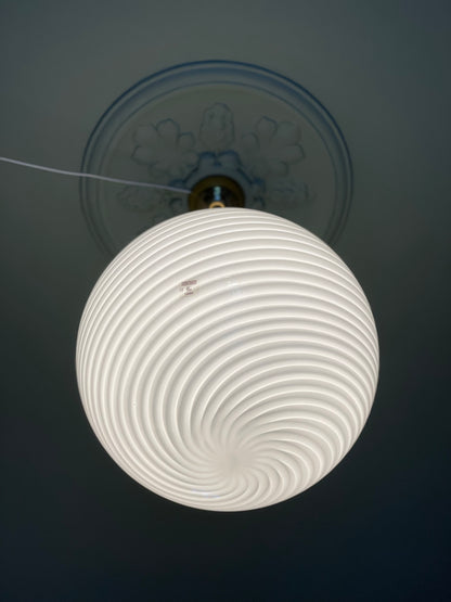 Vintage Vetri Murano loftlampe 40cm hvid swirl