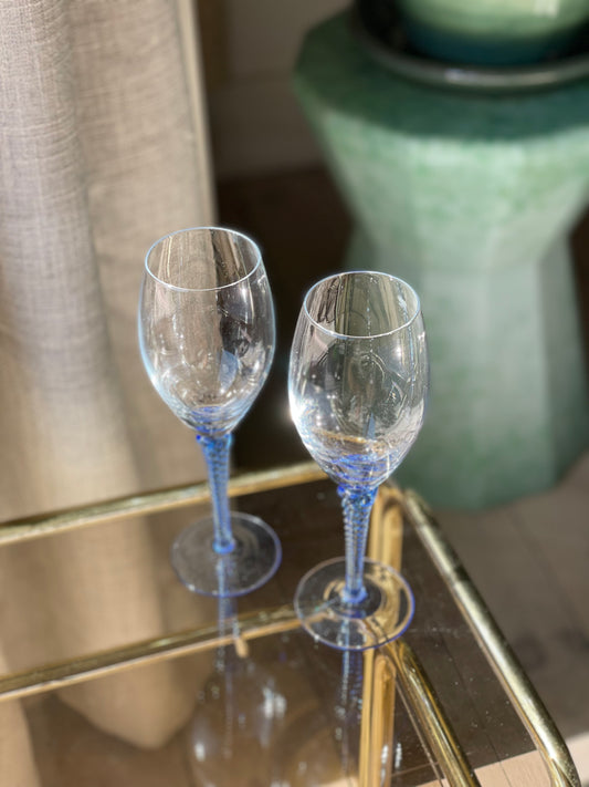 Wine glass with blue twisted stem