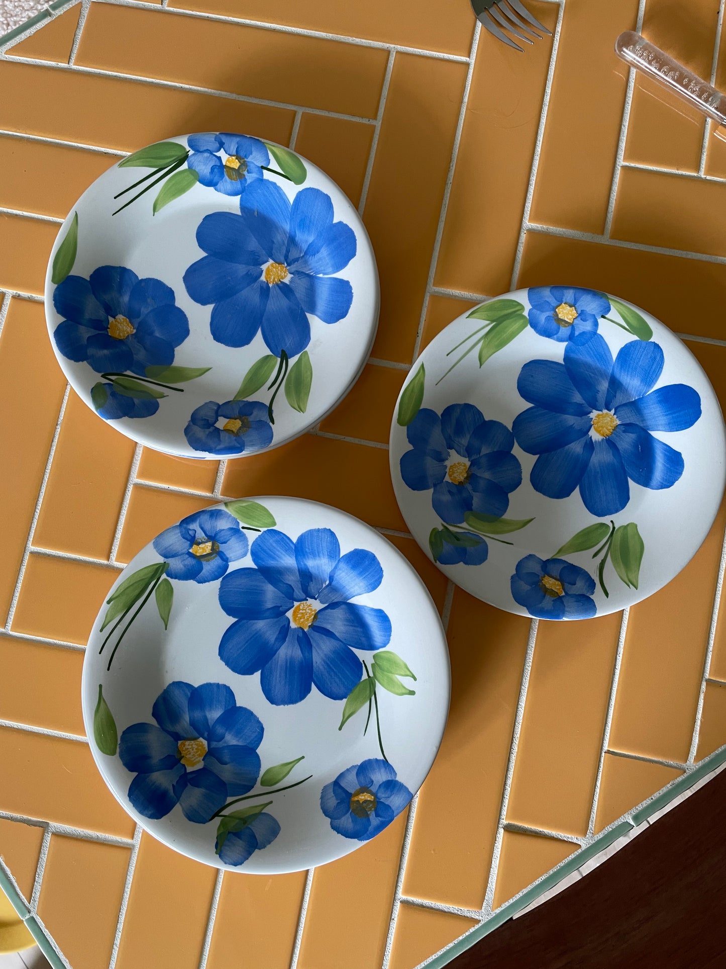 Italian breakfast plates with blue flowers