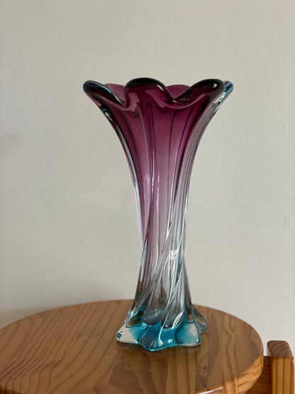 Vintage Murano solid glass vase purple and blue