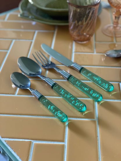 Bubble cutlery for 6 - green plastic