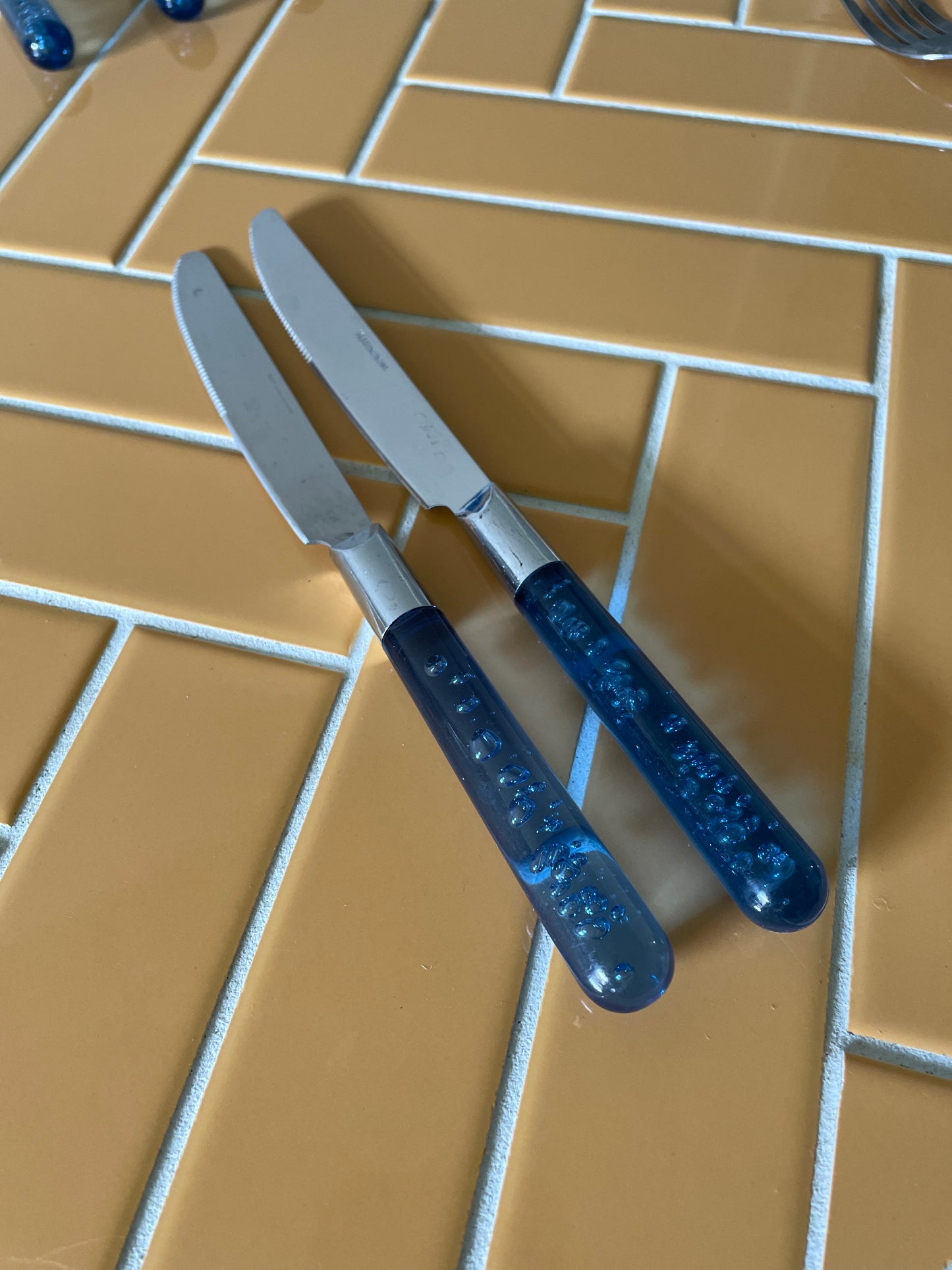Bobleknive - blåt plast