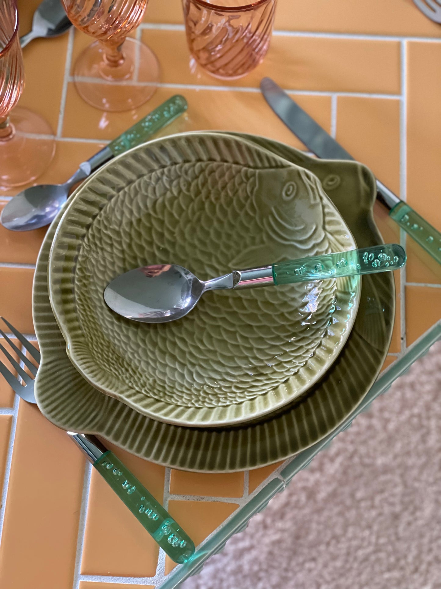 Bubble cutlery for 6 - green plastic