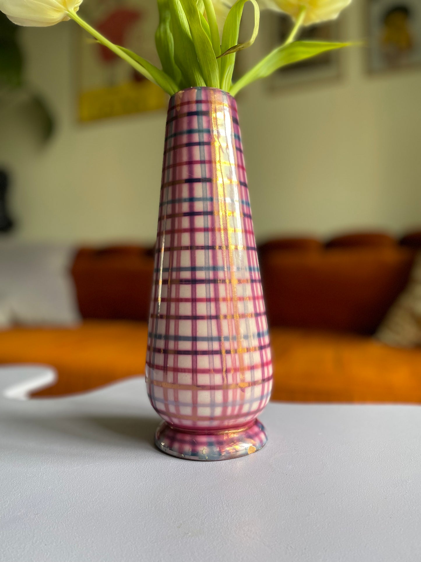 Checkered tall vase