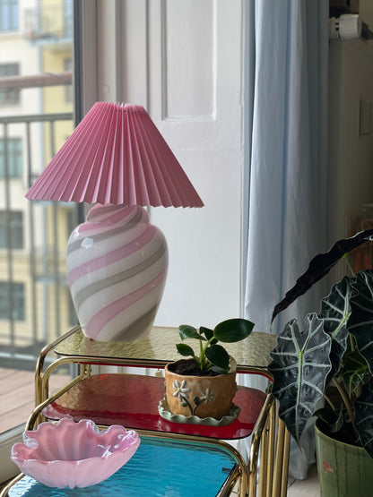 Vintage Vetri Murano table lamp with pink swirl