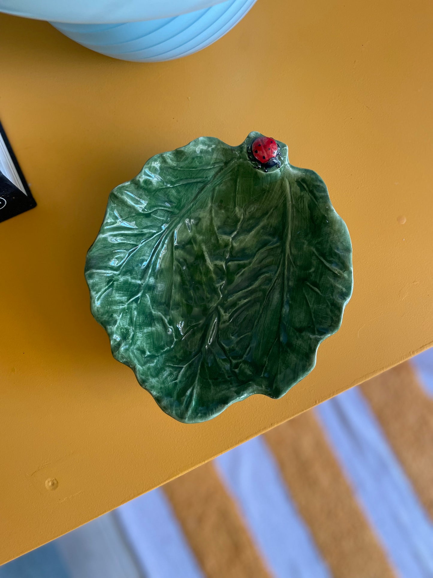 Italian leaf bowl with ladybug