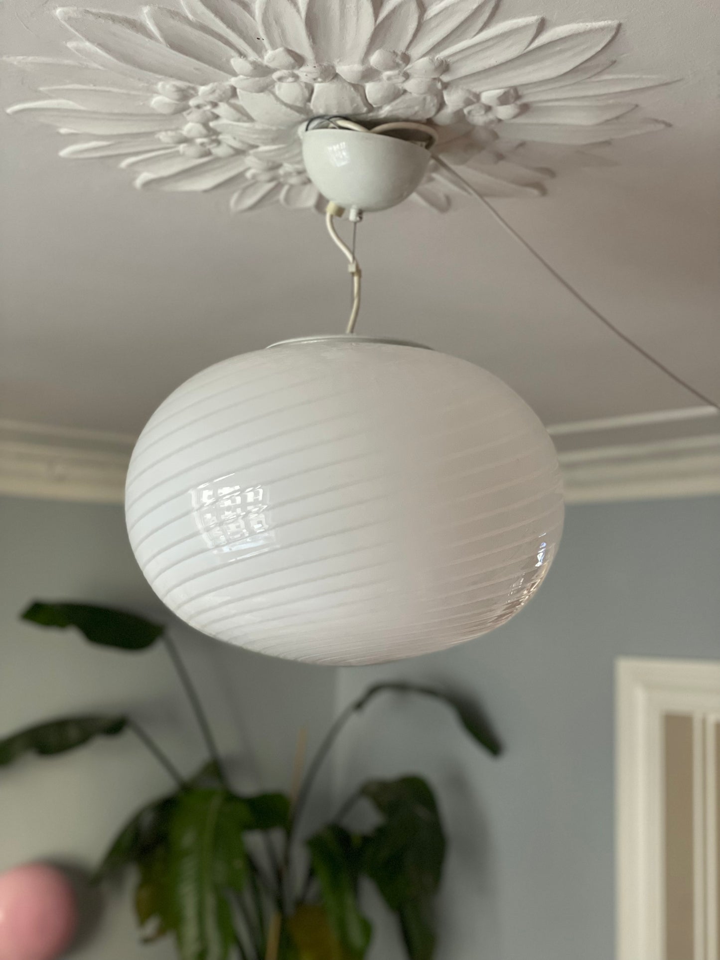 White oval swirl vintage murano ceiling lamp 40cm
