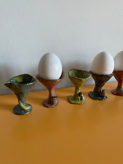 Colored ceramic - 6 egg cups with fruits