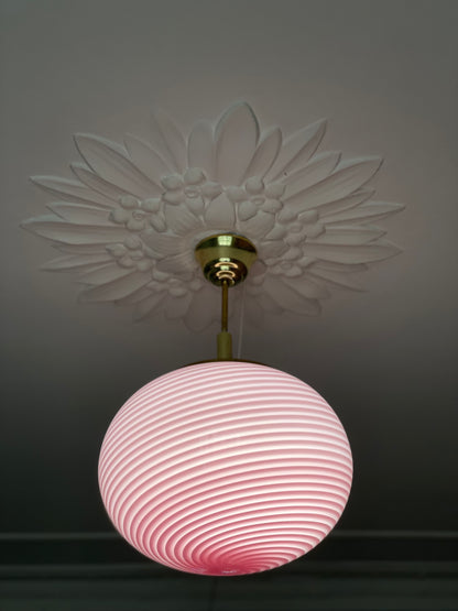Lyserød vintage Vetri Murano loftlampe 35cm