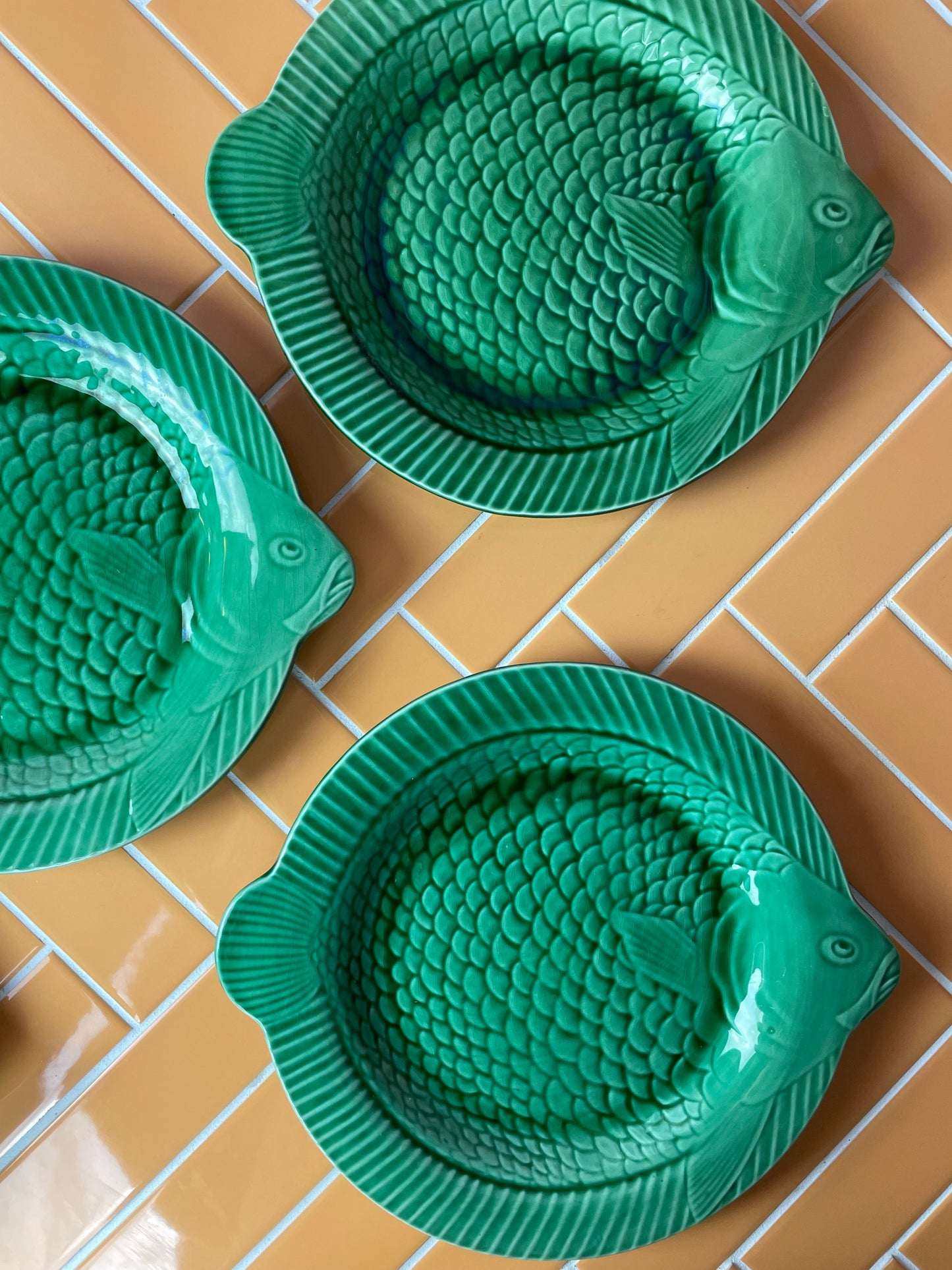 Green sarreguemines fish plates