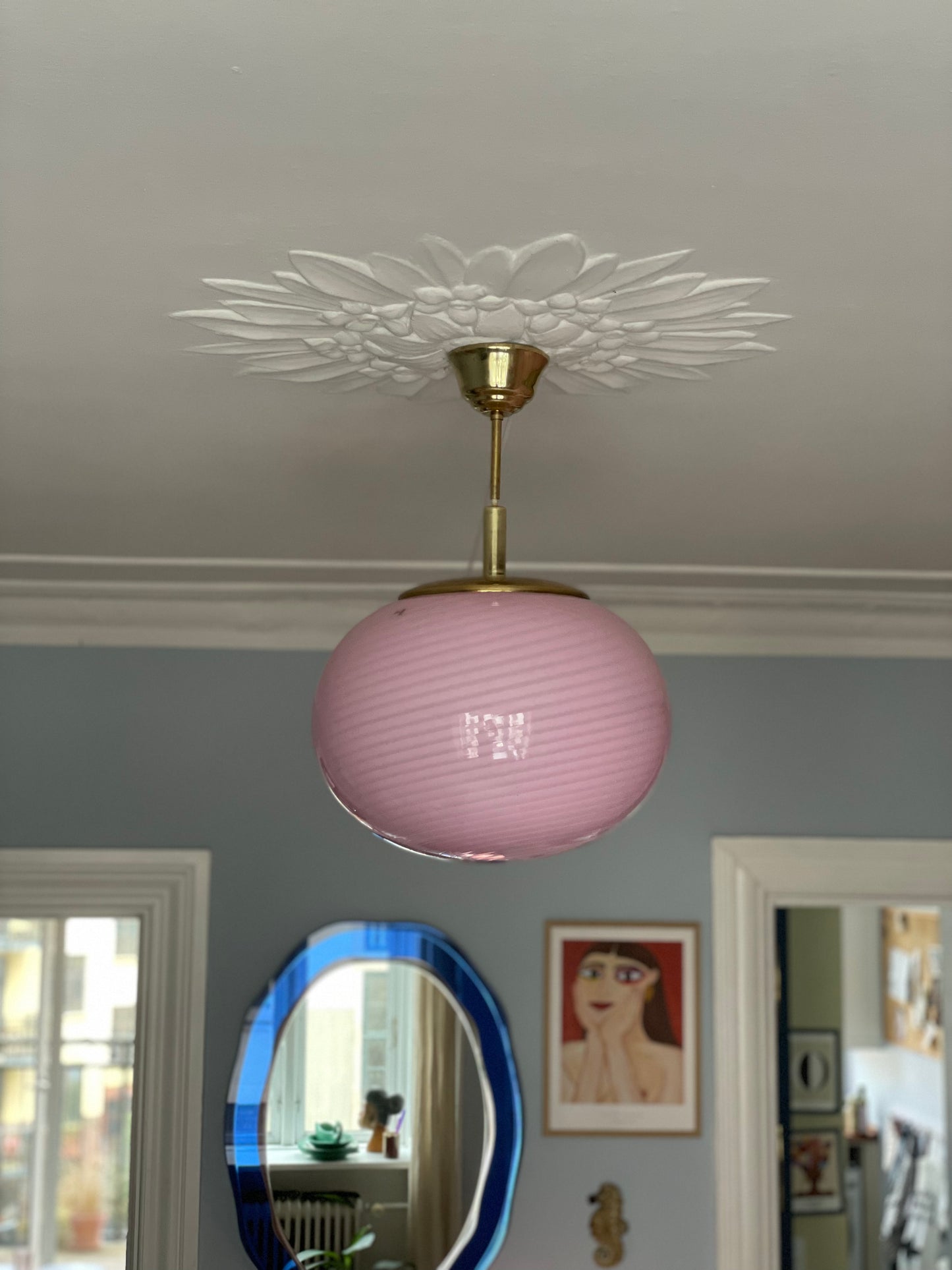 Pink vintage Vetri Murano ceiling lamp 35cm