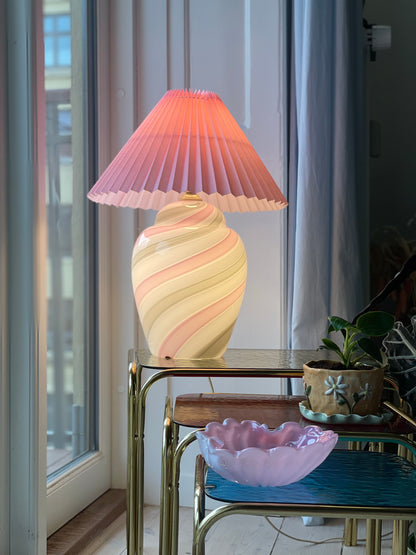 Vintage Vetri Murano table lamp with pink swirl