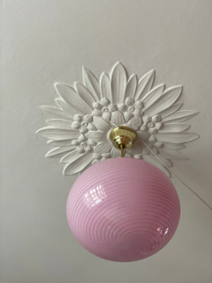 Lyserød vintage Vetri Murano loftlampe 35cm
