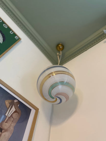 Vintage Murano candy pendant ceiling lamp with gold swirl