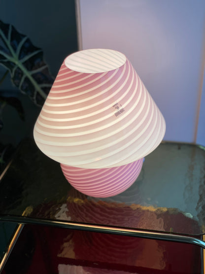 Lyserød vintage Vetri Murano mushroom bordlampe