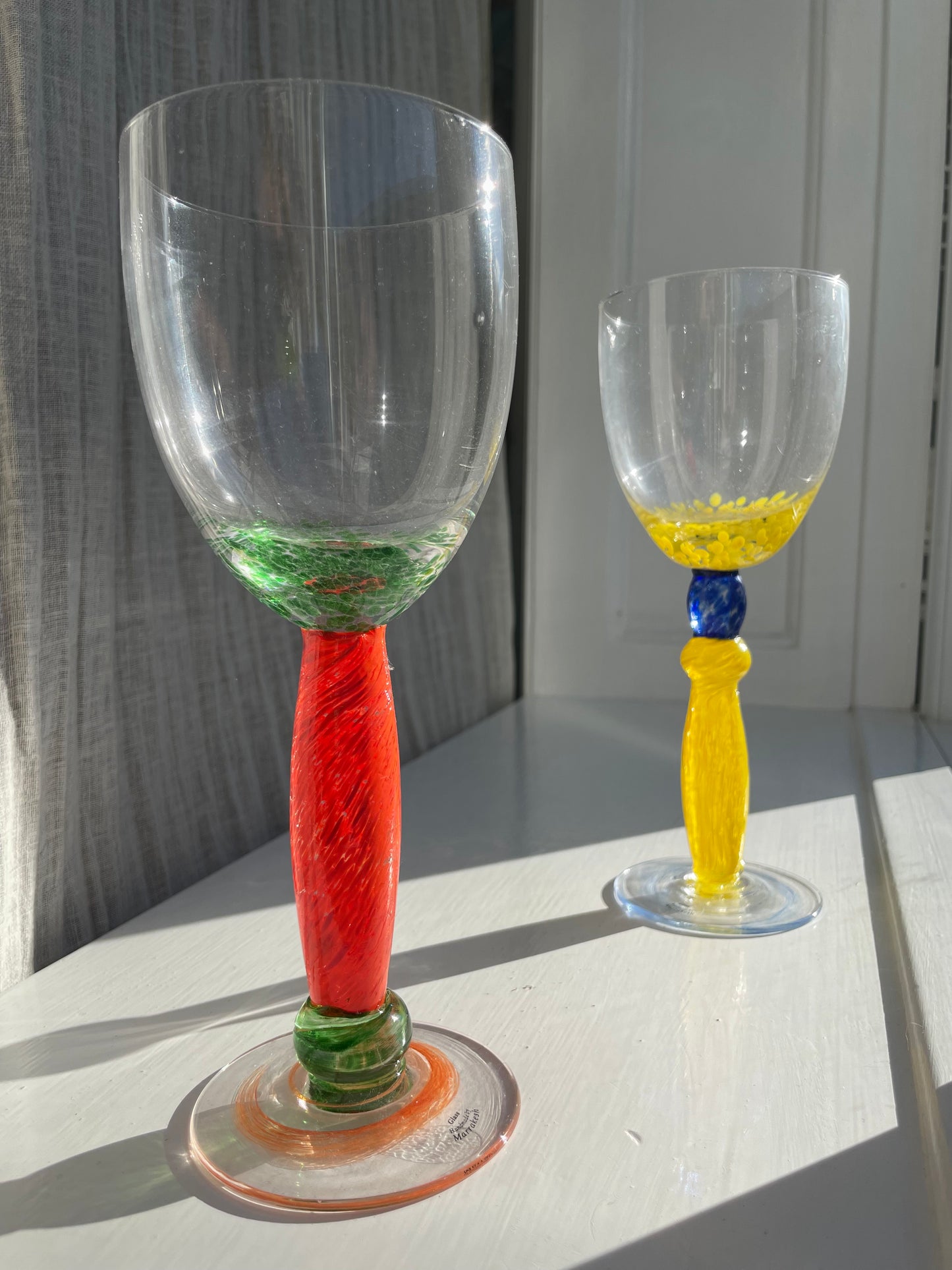 Set of two handmade wine glasses