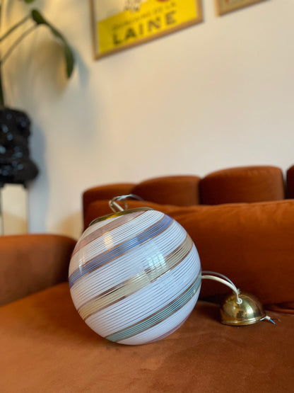 Vintage Murano candy pendant ceiling lamp with gold swirl