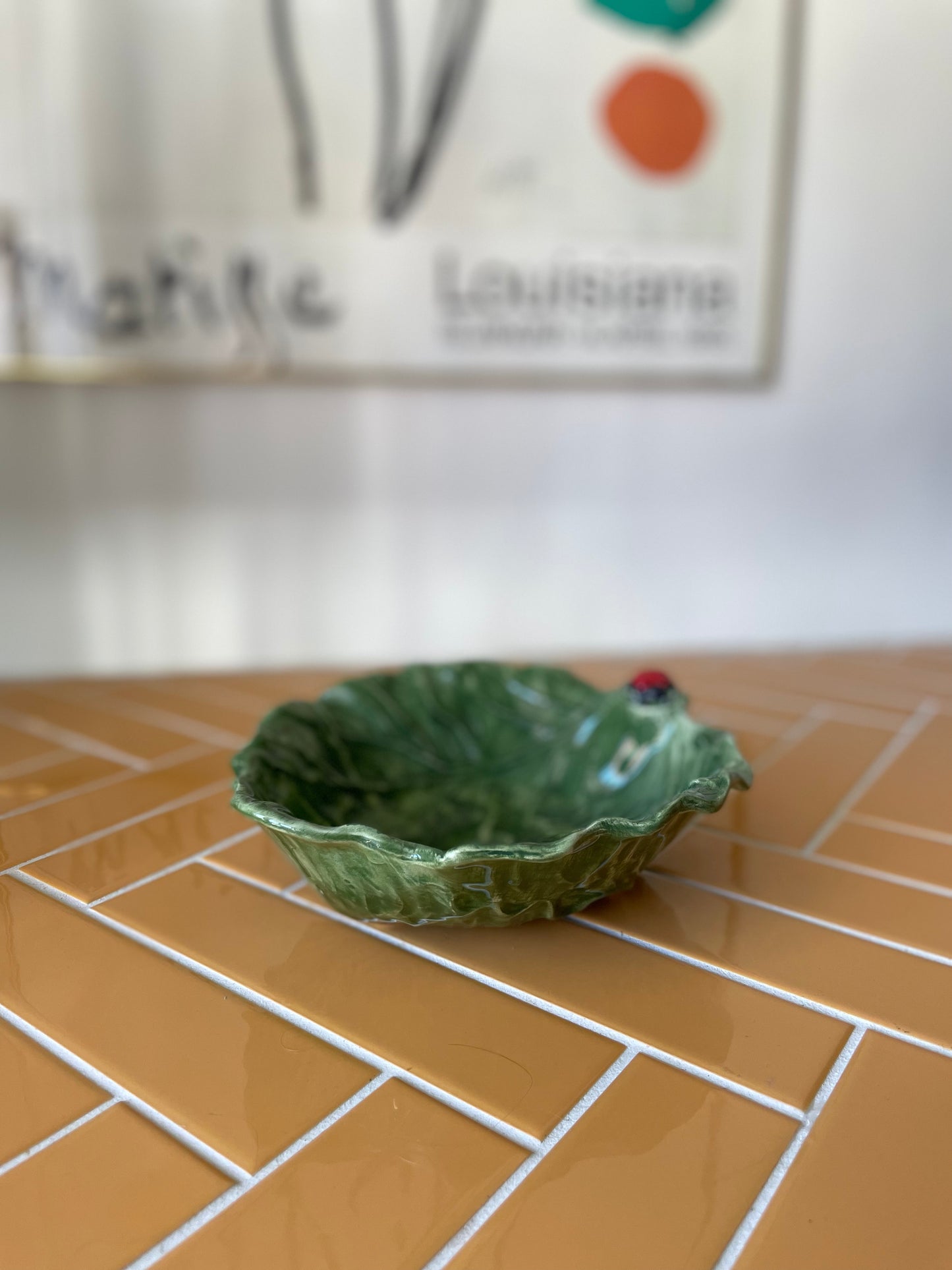 Italian leaf bowl with ladybug