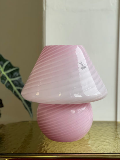 Lyserød vintage Vetri Murano mushroom bordlampe